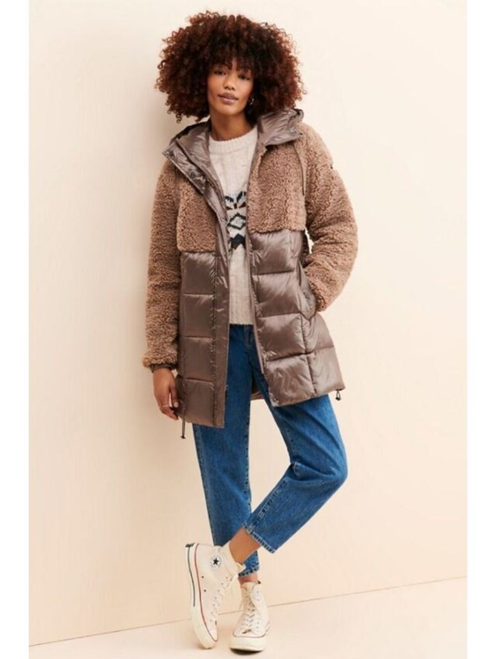 Size XL - Sancruary Mixed Media Sherpa Puffer Jacket